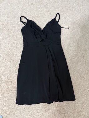 miami Black Twist-Front Spaghetti Strap Mini Dress
